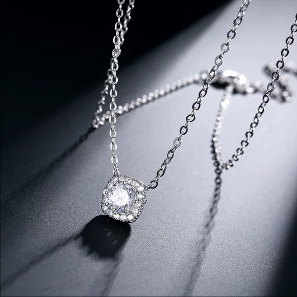 New Square 925 Silver Diamond Necklace - Picture 6 of 6